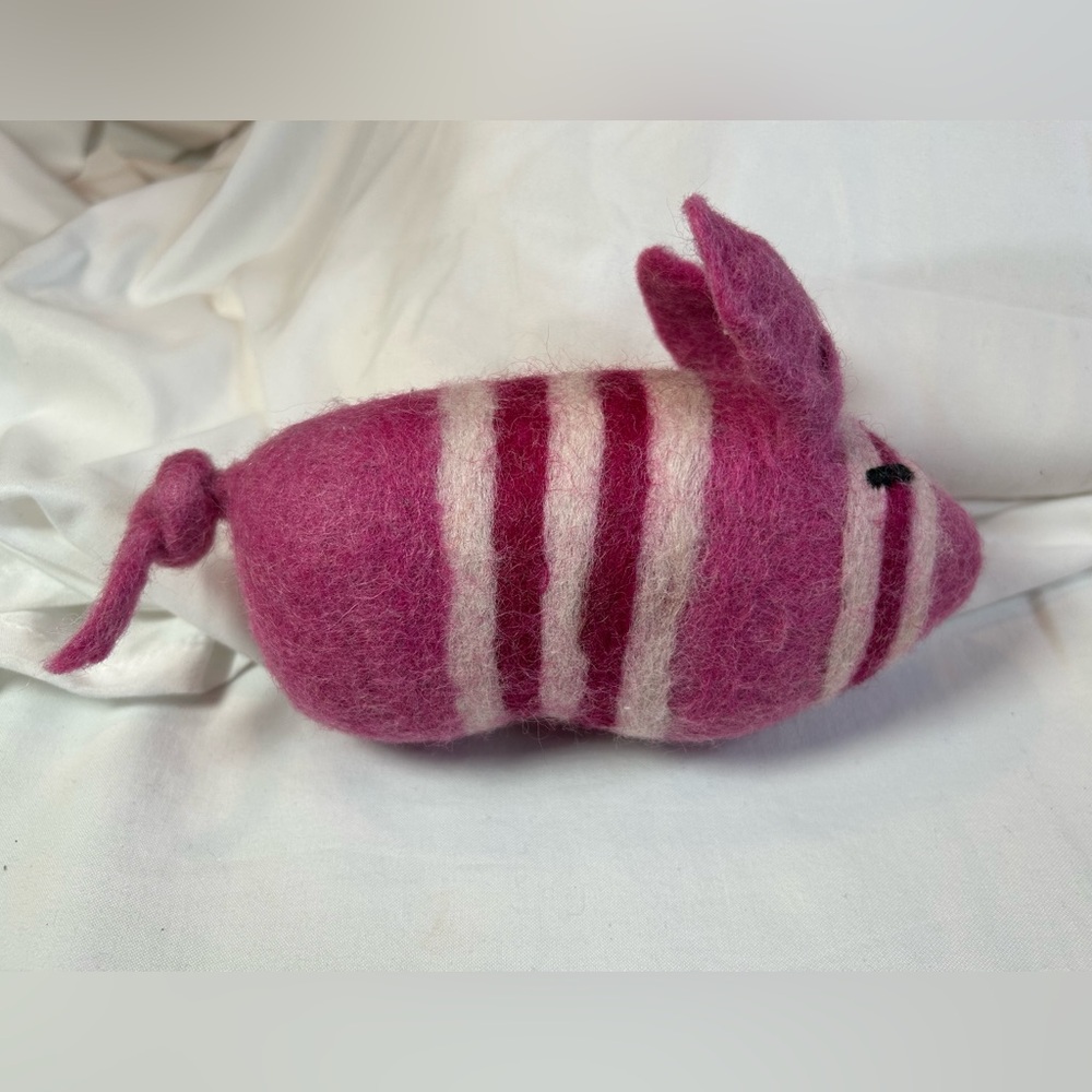 Cute Pink Pig with squiggly‎ tail Boiled Wool Handmade sustainable